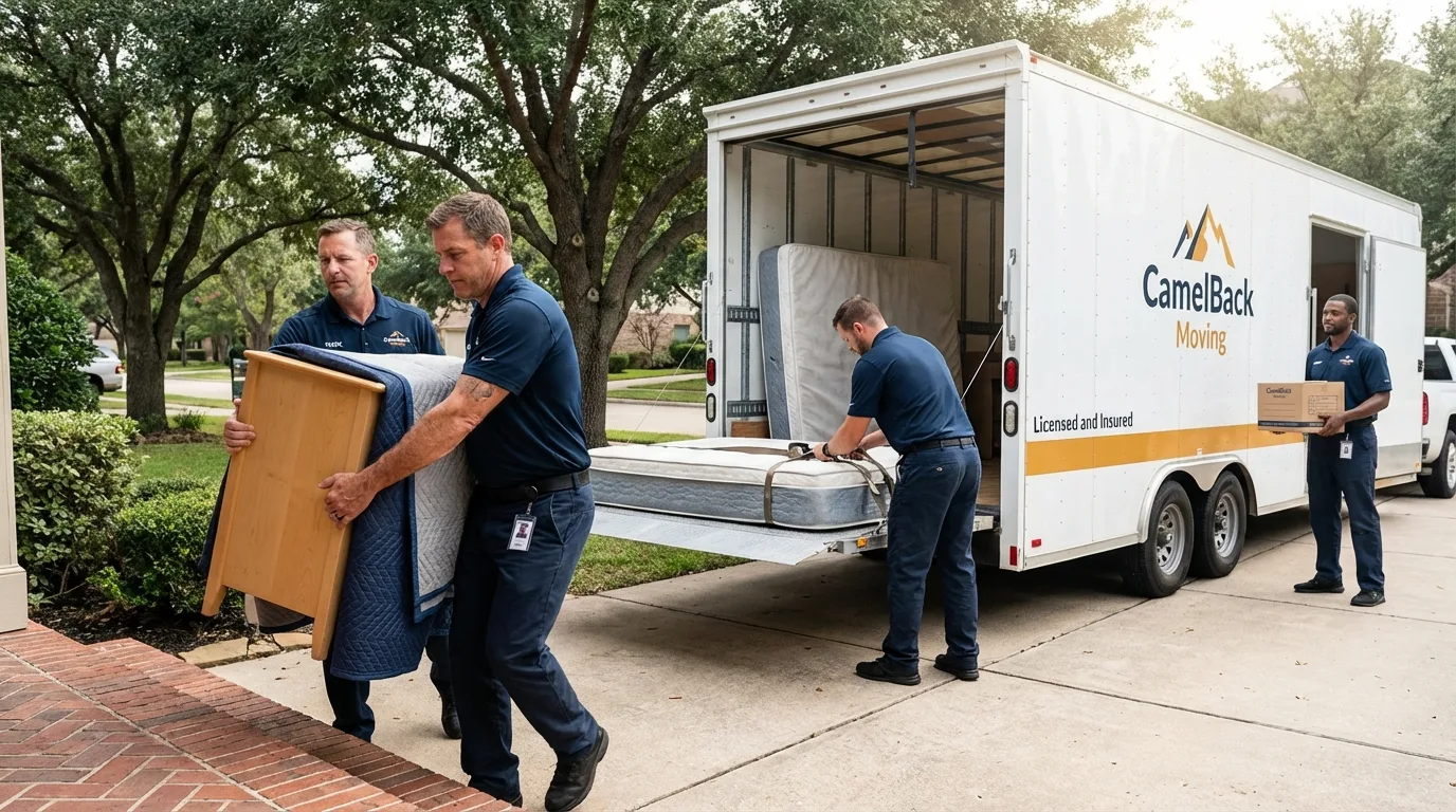 Crew loading residential truck for cross-state move from Madison, MN